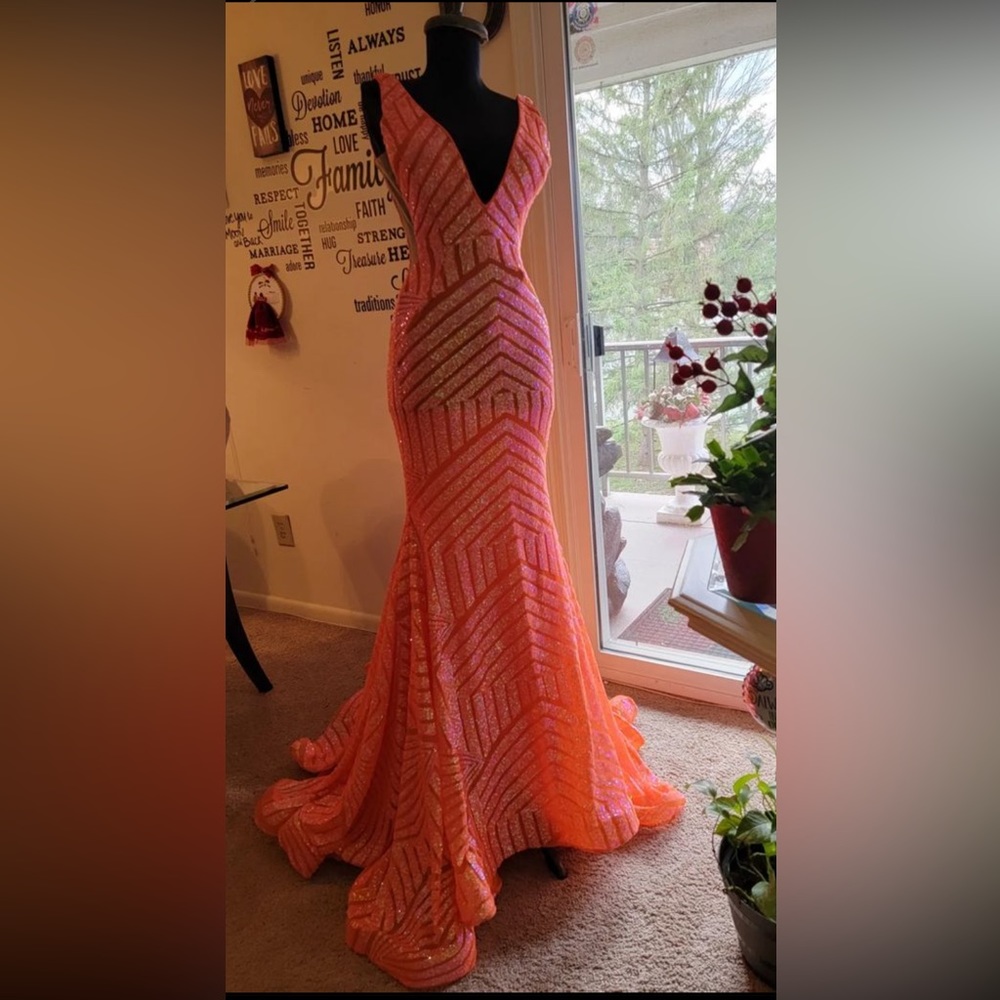 Jovani deep v orange prom dress (COMMENT ABOUT PURCHASE)